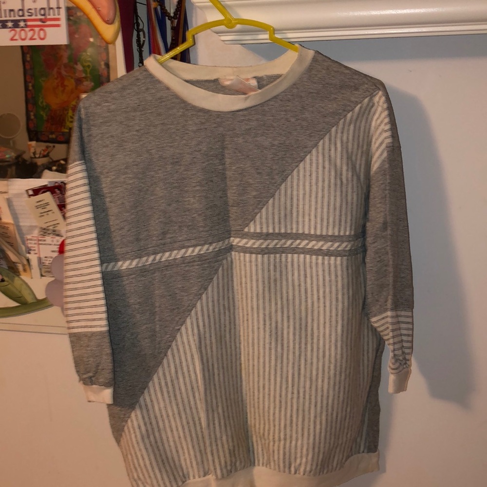 VINTAGE 90s Stretchy Grey/White Striped Sweater